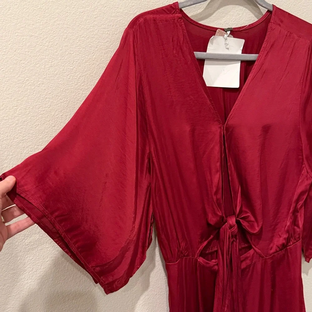 NWT Free People Young Fabulous‎ and Broke Rose Tie-Front Satin Jumpsuit Size M